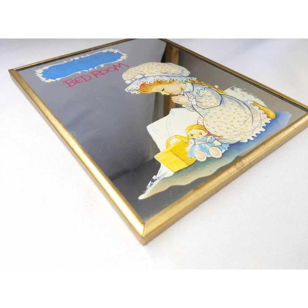 Vintage Wall Mirror Gold Girl Praying Bed Room Personalized Name Sign 8x10